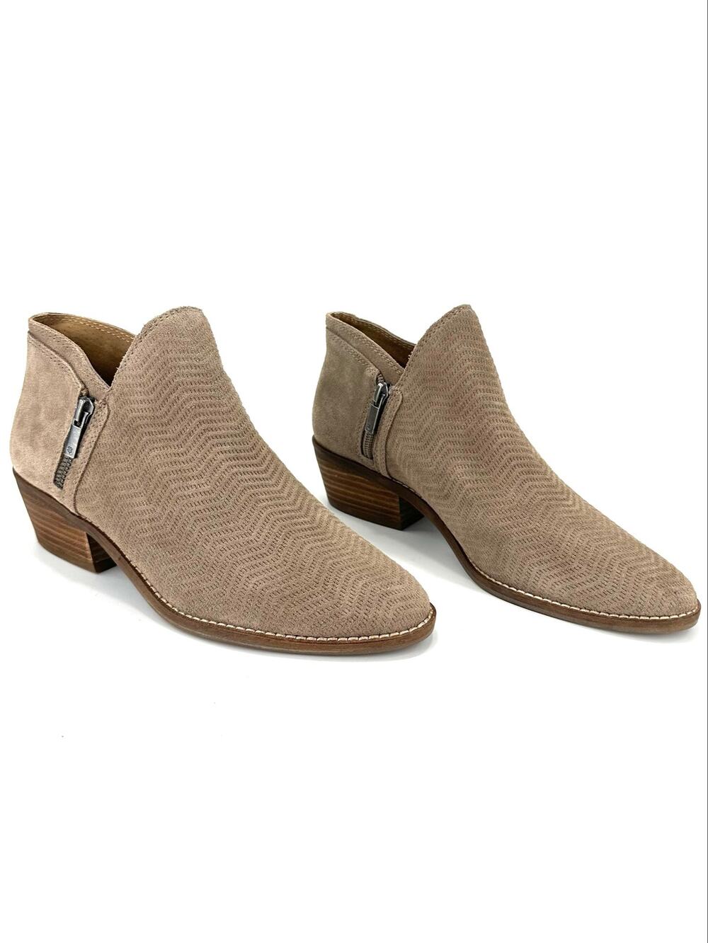 Lucky Brand Fhuna Ankle Boot/Bootie Sz 9M/40 Taupe/Tan Suede Almond Toe Low Heel